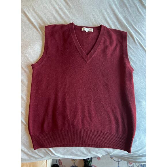 Jack Scotland 100% cashmere mens XL red maroon sleeveless vest classic timeless - Picture 3 of 5